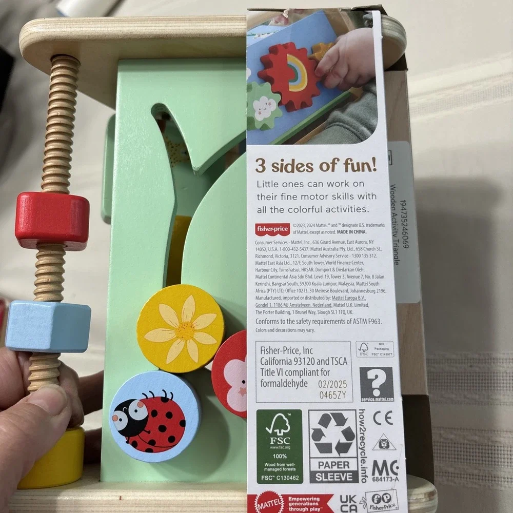 NEW-Fisher Price 3-Sided Fine Motor Toy for 6M+, Wooden Activity Triangle